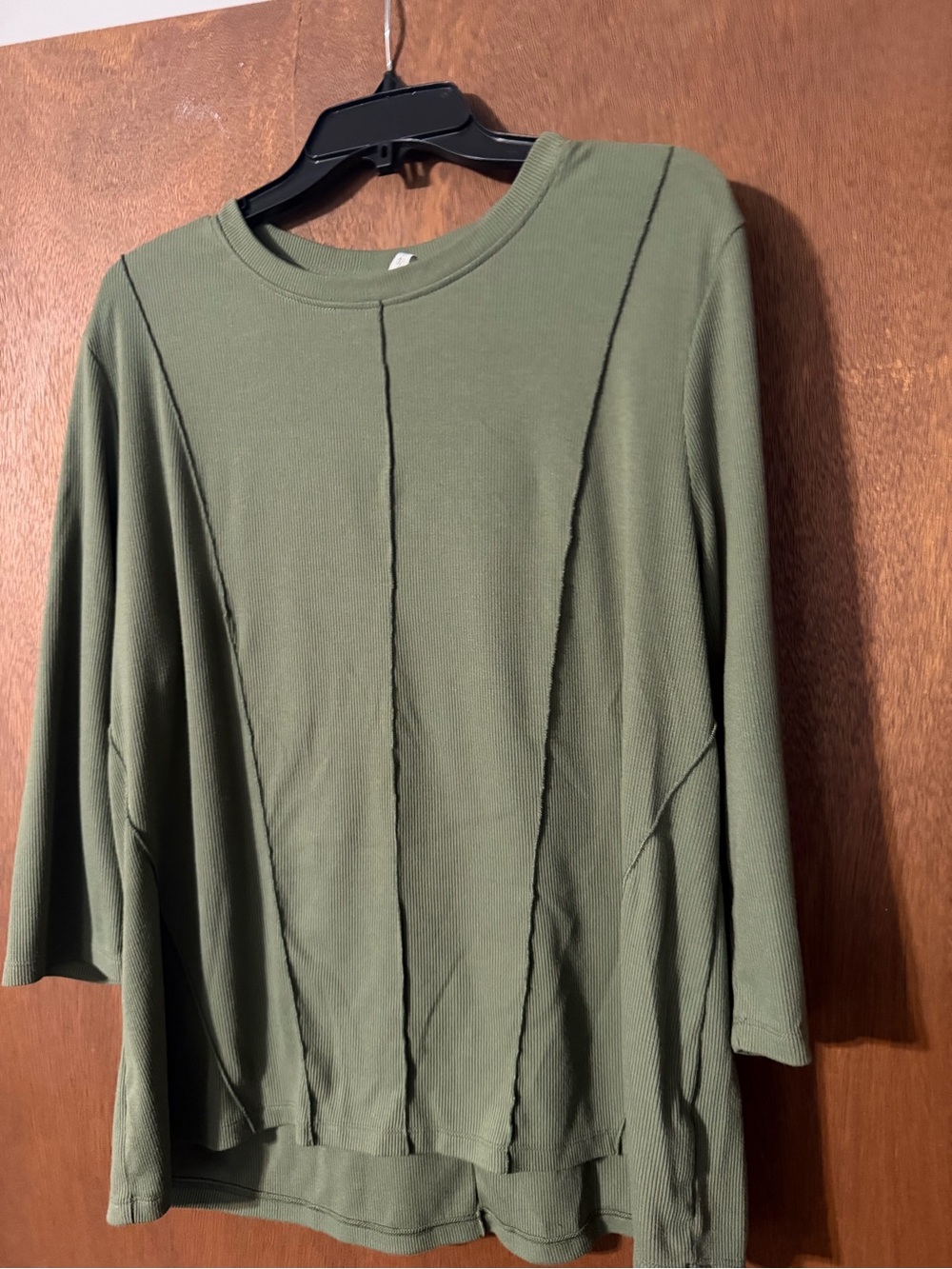 Cato Olive Green Long Sleeve Panel Seam Top